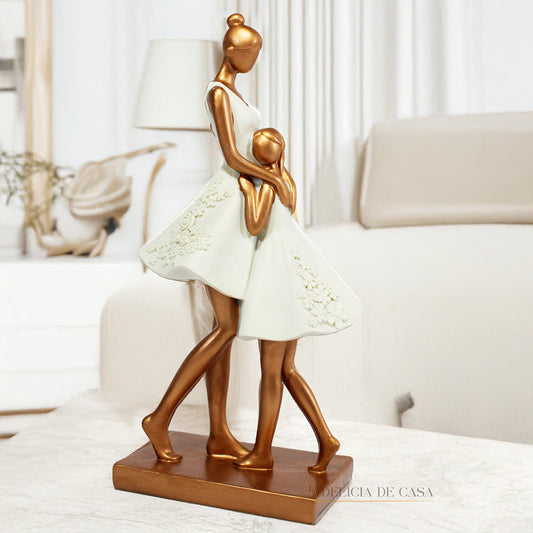 Estátua Decorativa Mãe e Filha Resina