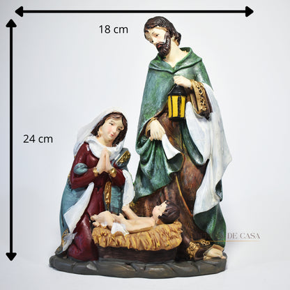 Imagem Sagrada Família Grande em Resina Presépio de Natal Decoração – Escultura Religiosa Natalina 24 cm