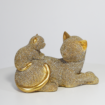 Escultura Decorativa Gatos Dourados com Brilho | Enfeite de Gatos Luxo para Decoração