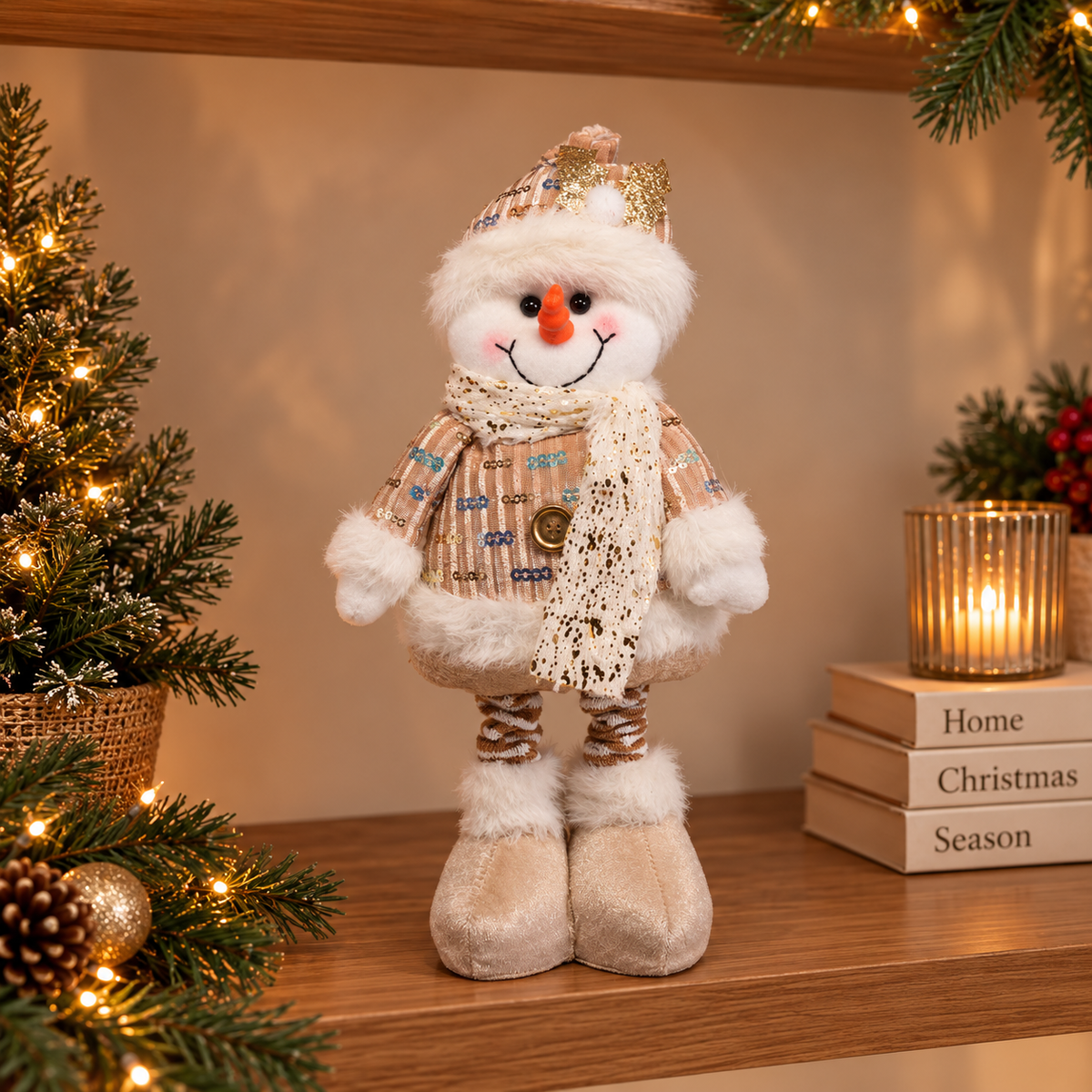 Boneco de Natal Extensível Papai Noel ou Boneco de Neve 30 a 48 cm – Pernas Ajustáveis