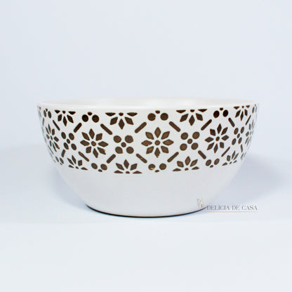 Bowl de Cerâmica Branco e Dourado