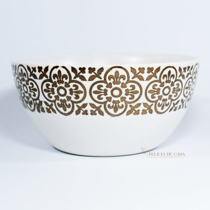 Bowl de Cerâmica Branco e Dourado