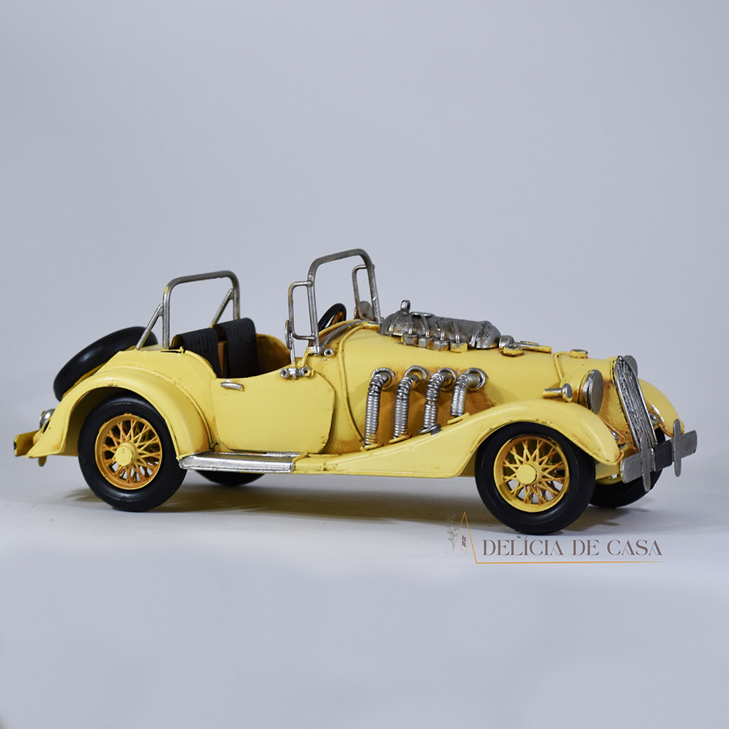 Miniatura Carro Amarelo Conversível Estilo Retrô Vintage Gatsby