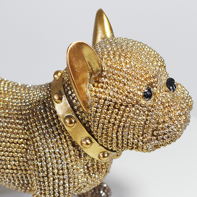 Escultura decorativa de Bulldog Francês dourado com cristais brilhantes, estátua de cachorro luxuosa para decoração de sala, mesa ou estante, peça moderna 15x11,5x6,5 cm