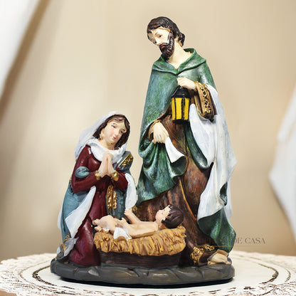 Imagem Sagrada Família Grande em Resina Presépio de Natal Decoração – Escultura Religiosa Natalina 24 cm