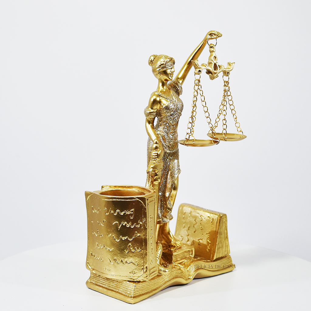 Enfeite Dama da Justiça com Porta-Canetas - Decoração para escritórios