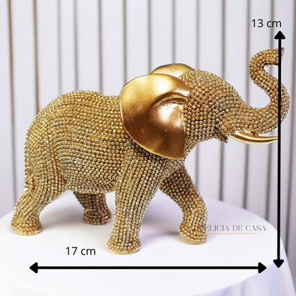 Enfeite de Resina Elefante Dourado com Brilho – Sofisticação e Prosperidade na Decoração