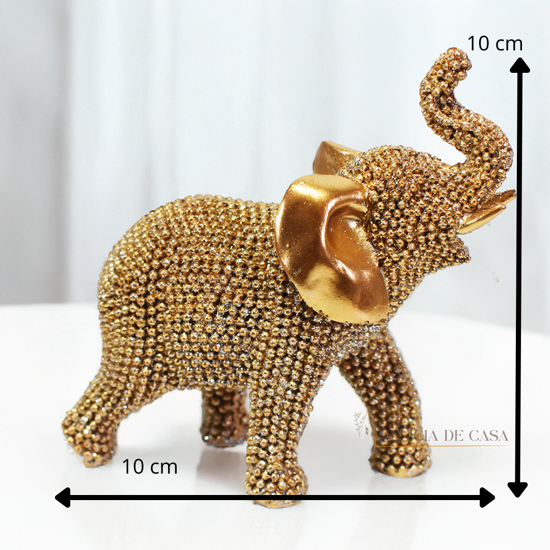 Enfeite de Resina Elefante Dourado com Brilho – Sofisticação e Prosperidade na Decoração
