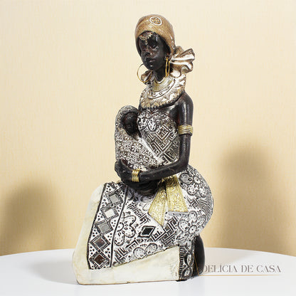 Estátua Decorativa Mãe Africana com Bebê Decoração. Consciência Negra.