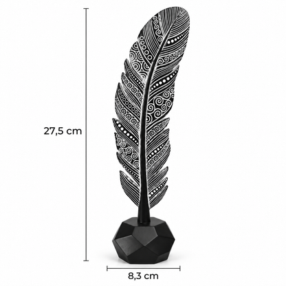 Folha Decorativa Pena Branca com Base Preta – Decoração Elegante para Casa