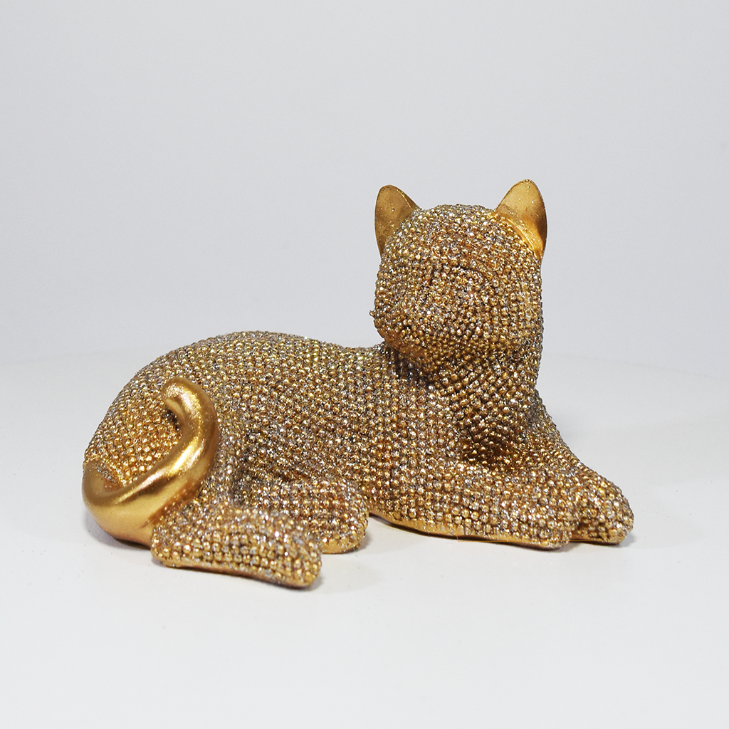 Escultura Decorativa Gatos Dourados com Brilho | Enfeite de Gatos Luxo para Decoração