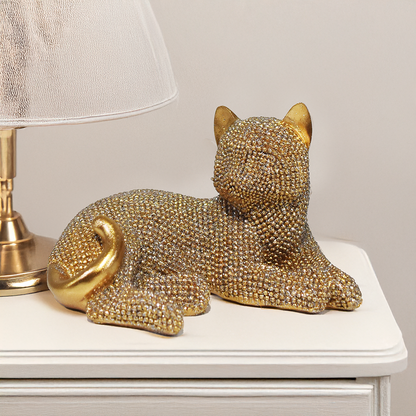 Escultura Decorativa Gatos Dourados com Brilho | Enfeite de Gatos Luxo para Decoração
