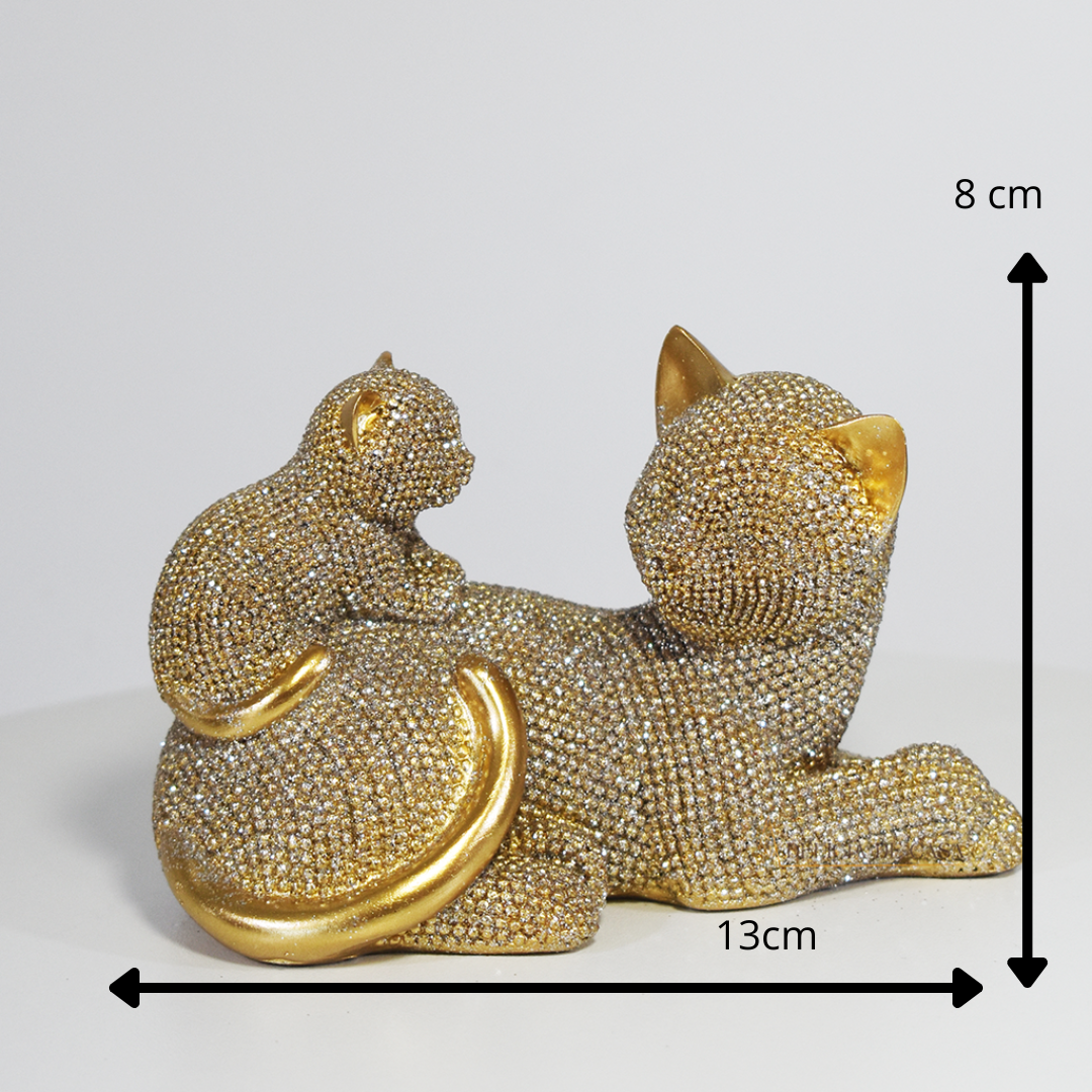 Escultura Decorativa Gatos Dourados com Brilho | Enfeite de Gatos Luxo para Decoração