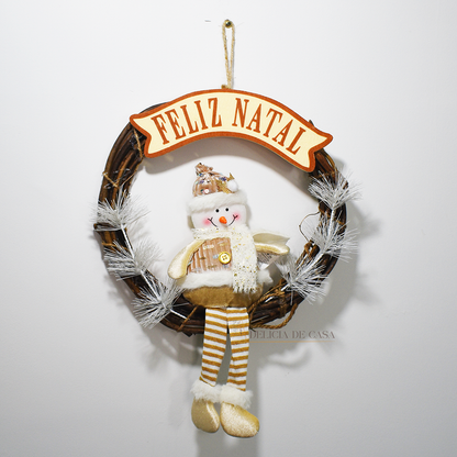 Guirlanda de Natal Papai Noel com placa Feliz Natal para porta