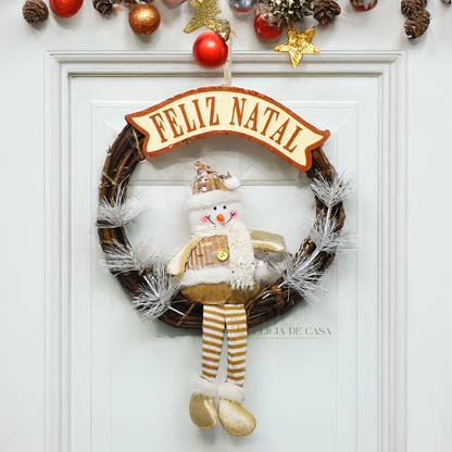 Guirlanda de Natal Papai Noel com placa Feliz Natal para porta