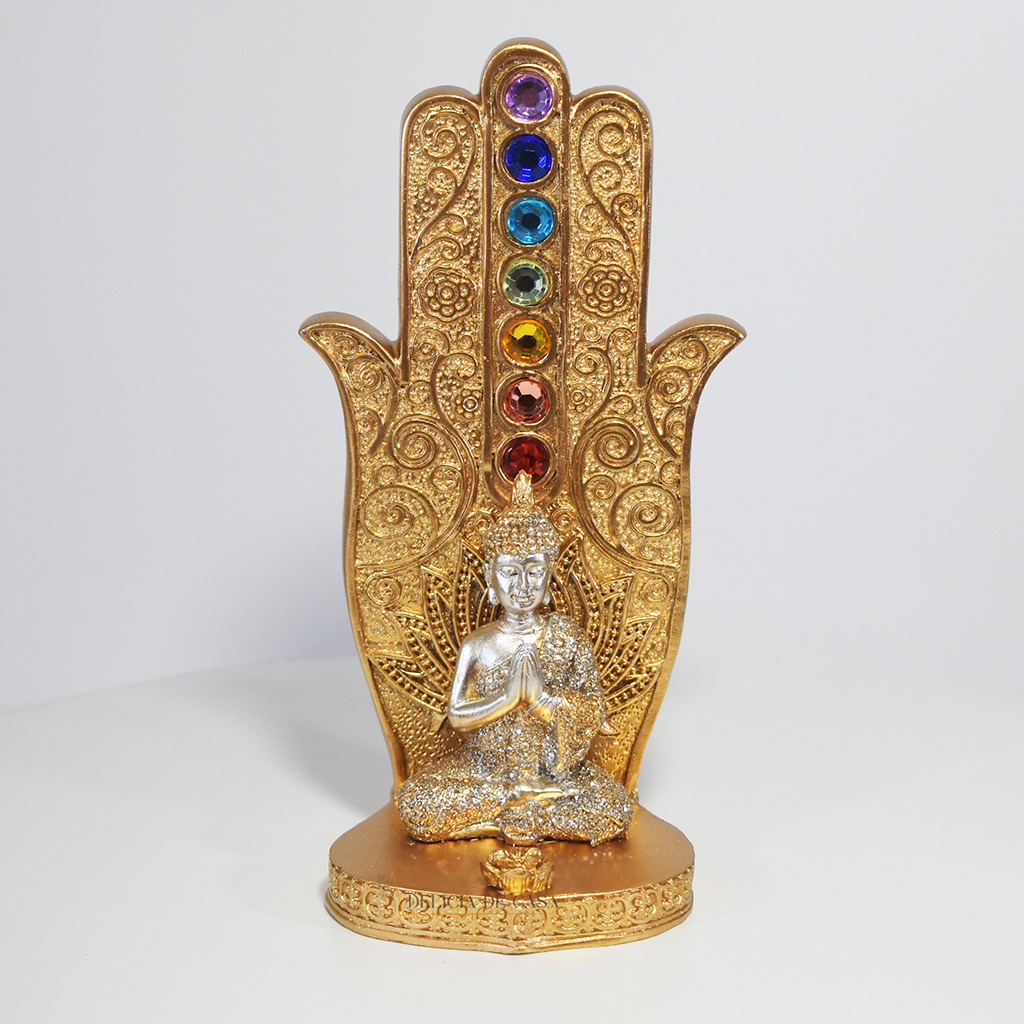 Incensário Porta Incenso Mão Hamsá 7 Chakras Buda - Oração e Meditação
