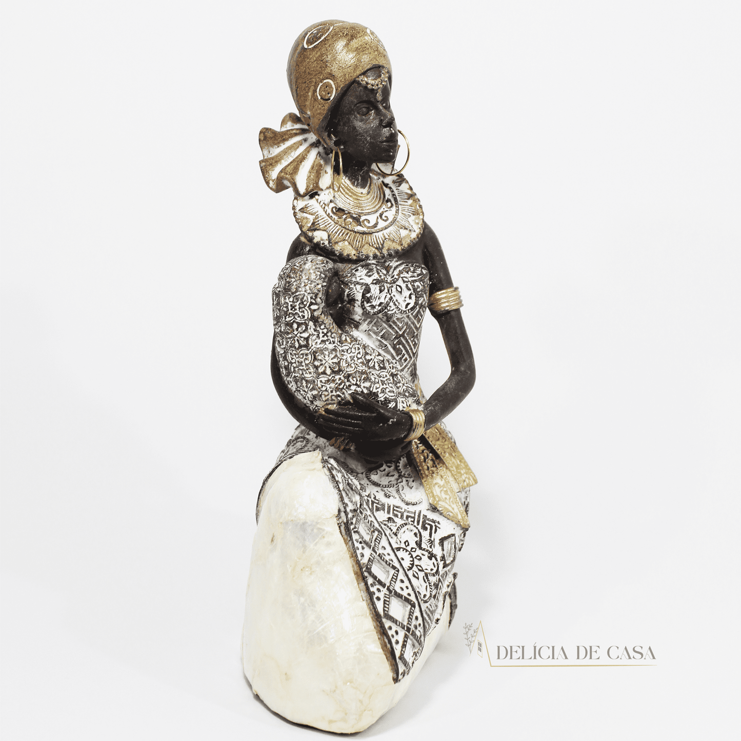 Estátua Decorativa Mãe Africana com Bebê Decoração para Casa 20 cm