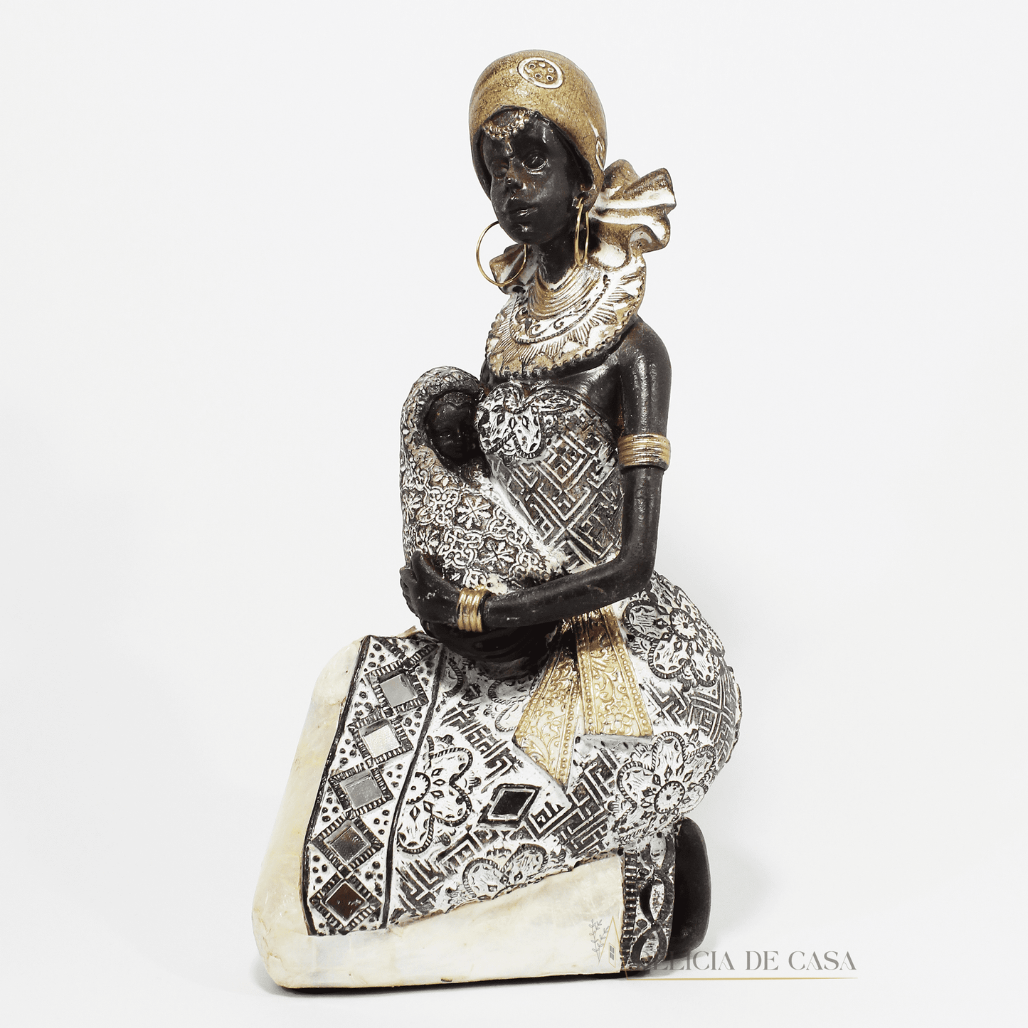 Estátua Decorativa Mãe Africana com Bebê Decoração para Casa 20 cm