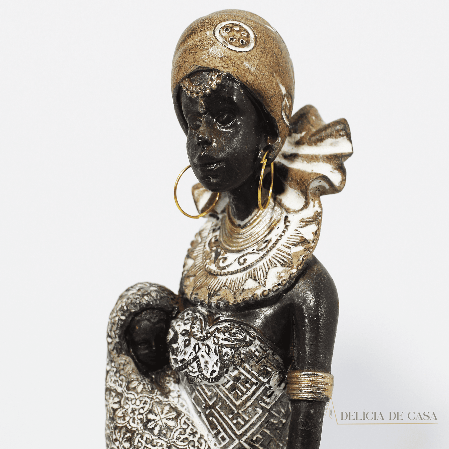 Estátua Decorativa Mãe Africana com Bebê Decoração para Casa 20 cm