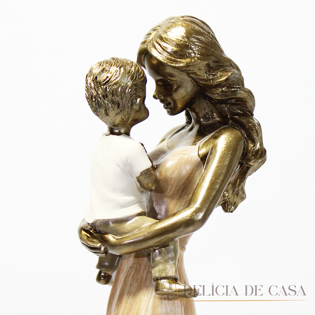 Estátua Decorativa Mãe e Filho em Resina - Família Decoração de Casa Presente para mãe