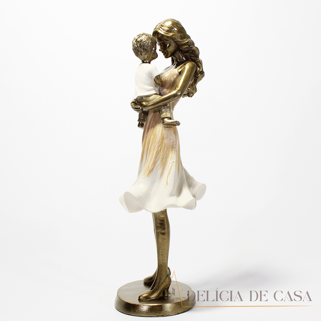 Estátua Decorativa Mãe e Filho em Resina - Família Decoração de Casa Presente para mãe