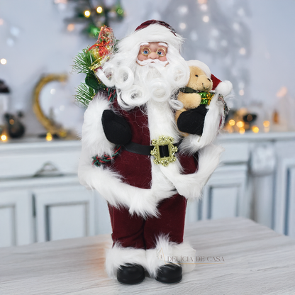 Papai Noel decorativo pequeno 30 cm com urso e presentes