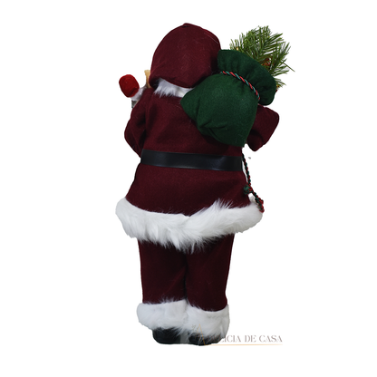 Papai Noel decorativo de pelúcia 40 cm segurando urso e presentes