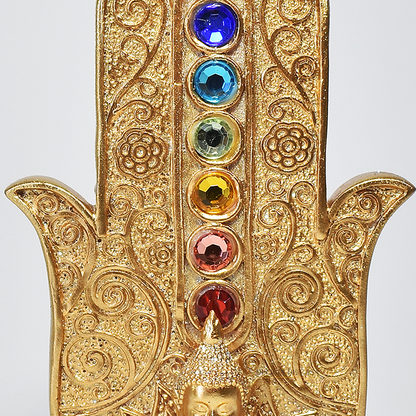Incensário Porta Incenso Mão 7 Chakras Buda – Oração e Meditação Mão de Hamsá
