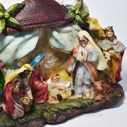 Presépio decorativo de Natal em resina com Sagrada Família e Reis Magos